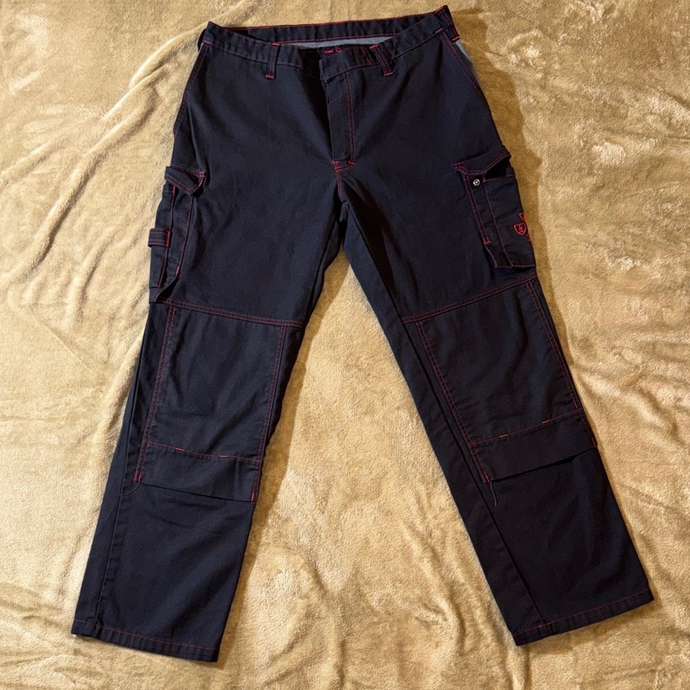 Men's Black Cargo Pants with Red Stitching